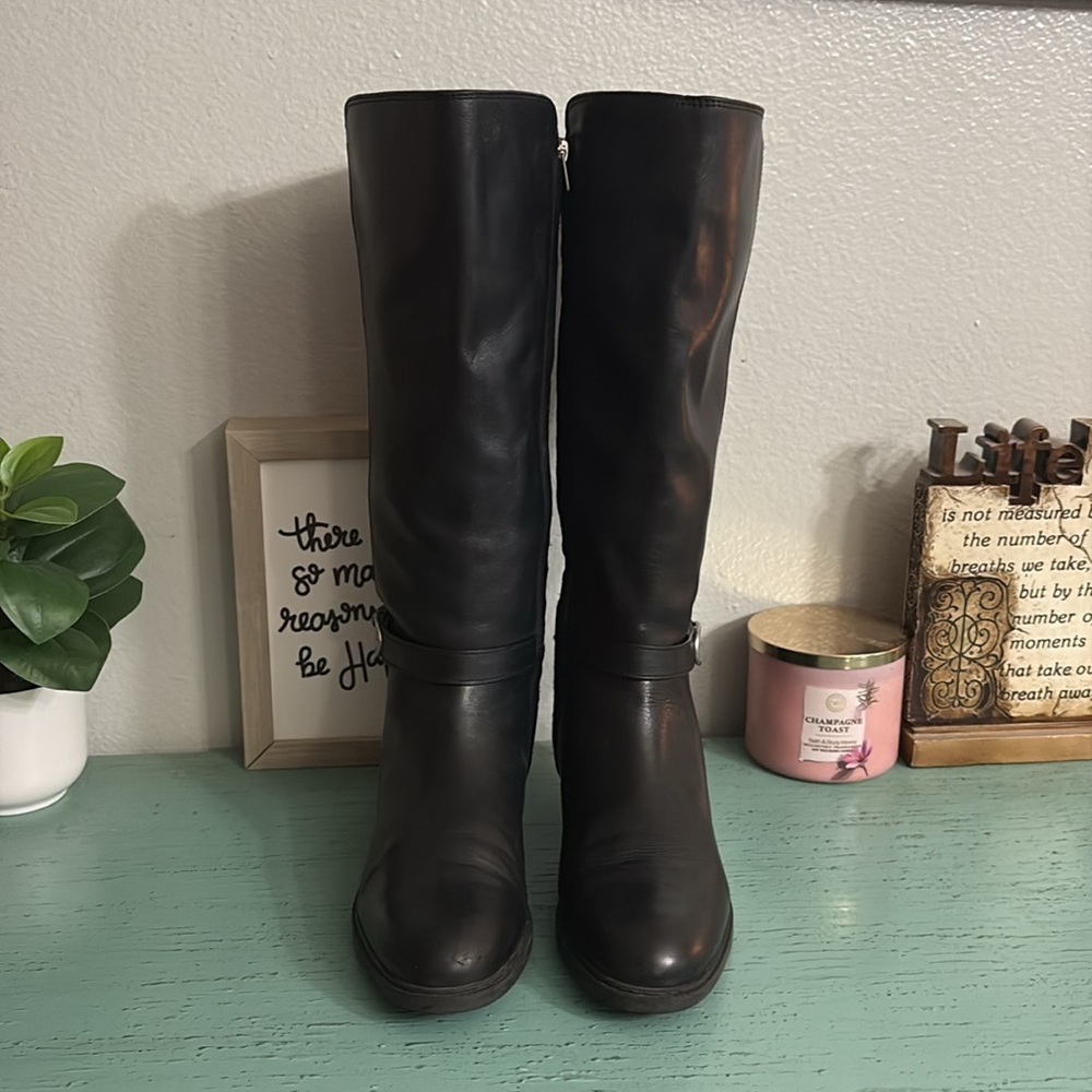 Black Leather Knee-High Coach Riding Boots SZ 9 B box 85 - Picture 2 of 7
